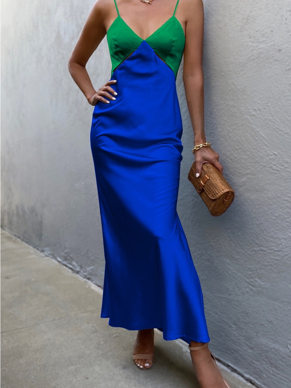 Runaway The Label Green and Blue Slip Dress